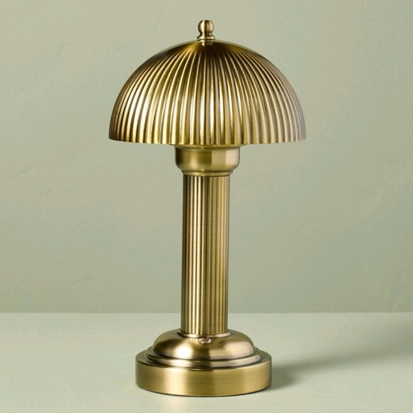 Hearth and Hand Rechargeable Fluted Library Table Lamp Brass Gold 11.5